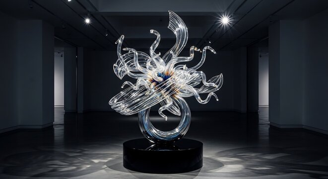 Exquisite Blown Glass Sculpture Displayed in a Museum Setting.