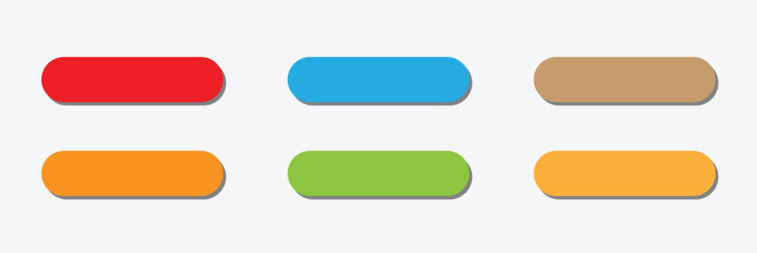 Action button web templates icon vector simple graphic flat illustration set, rectangle and rounded interface elements empty blank orange red blue green purple color minimal modern image . EPS 10 .
