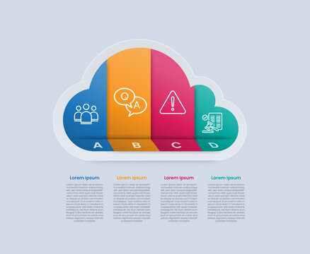 Cloud shape infographic with glossy gradient style with 3d cloud vertical part column separation with four segment information