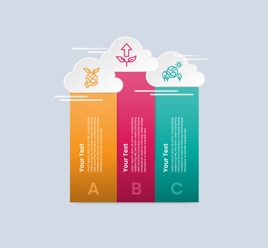 Cloud shape infographic with glossy gradient style with rectangle box vertical with cloud shape on top with three segment information