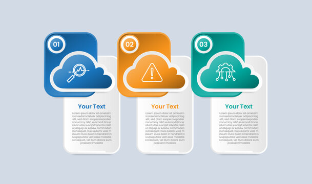 Cloud shape infographic with glossy gradient style with vertical rectangle box with cloud header badge on top left with three segment information