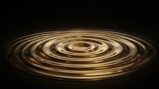Golden water ripples on black background, seamless loop