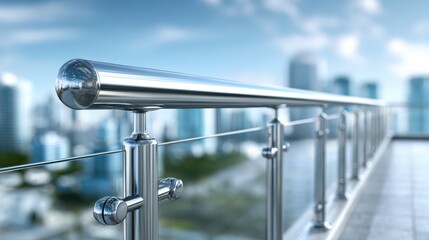 Obraz premium A modern glass balcony featuring a handrail safety barrier overlooking a scenic outdoor view.