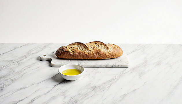 Marble Breadboard With Olive Oil And Bread