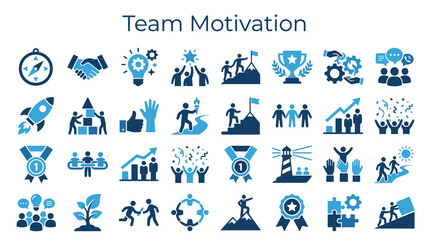Fototapeta premium Team Motivation and Success Icons Representing Business Growth Collaboration Achievement and Leadership Concepts