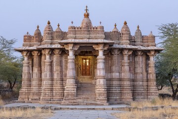 Obraz premium Intricately Carved Jain Temple Facade at Dusk