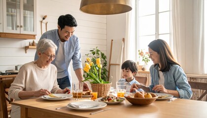 Fototapeta premium Family enjoying a meal together at home.