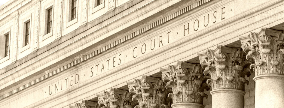United States Court House. Courthouse facade with columns, lower Manhattan, New York USA