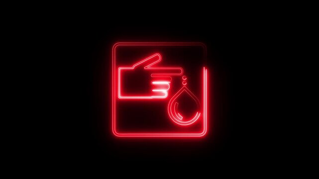 Neon glowing medical blood test icon animation.