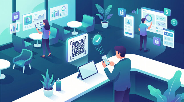 QR Code Digital Payment Fintech Illustration
