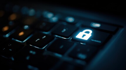 Obraz premium Glowing padlock on computer keyboard
