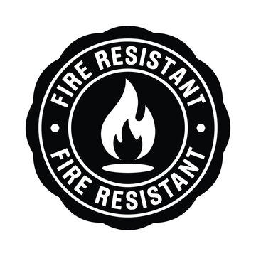 fire resistant label circular badge with flame icon and text