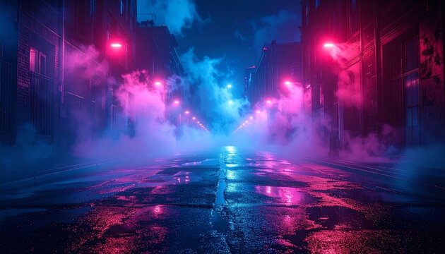 Blurred lights of fast cars create a motion timelapse on a dark urban street as night traffic speeds through the city at dusk