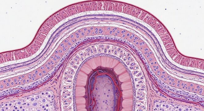 Microscopic View of Stratified Squamous Epithelium and Dermal Papilla.