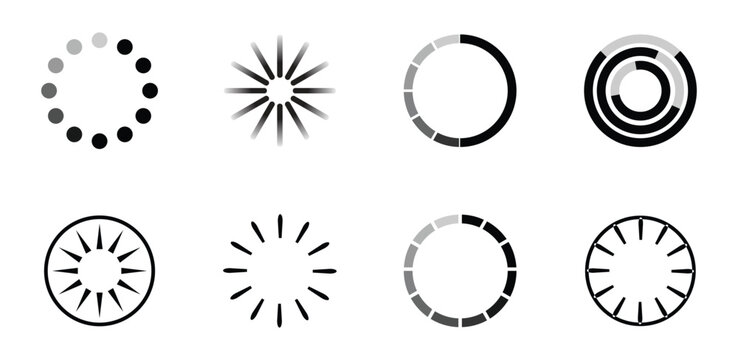 Set of round loading icons. load bar icons.  Upload icons. Loader set. Vector illustration eps 10.
