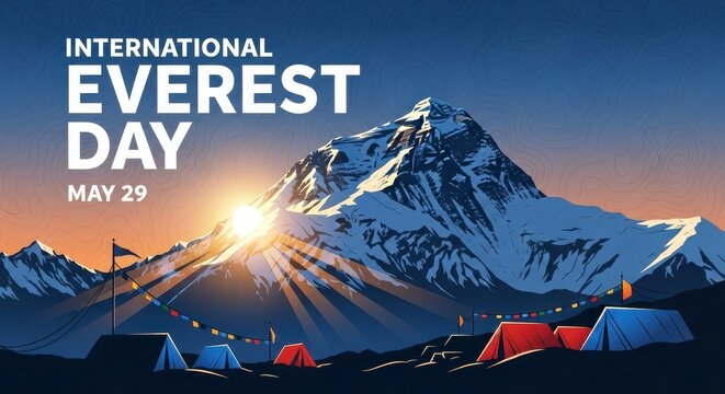 International everest day celebration with mountain backdrop