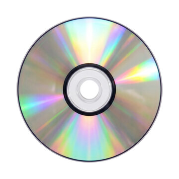 Rainbow colored blank cd disc on reflective surface isolated on transparent background