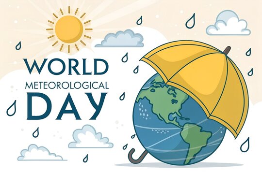 World meteorological day with planet earth under an umbrella during rain