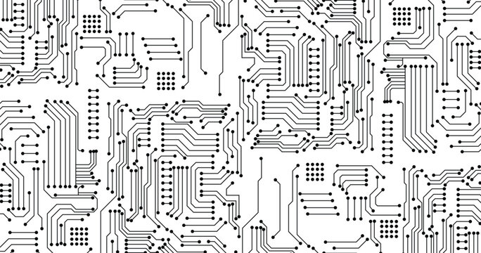 Seamless pattern with Circuit board. Electronics board. High-tech technology background texture