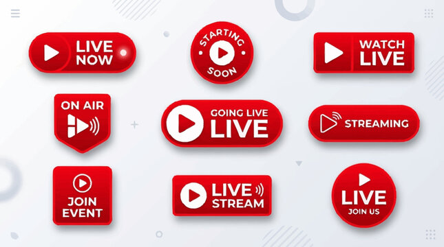A collection of live streaming social media buttons with instagram logo for online events and sosial media promotions.