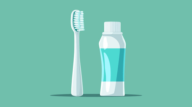Digital illustration of a toothbrush and toothpaste tube on teal background