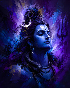 dark purple art of lord shiva portrait