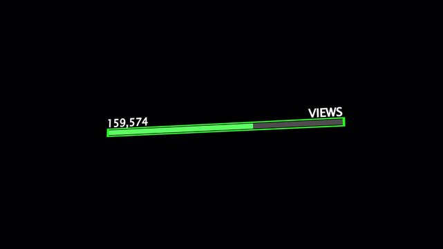 Animated views number of viral content count 0 to 250,000 views growth bar, social media analytics, engagement growth, or content success, suitable for social media. 4K Video