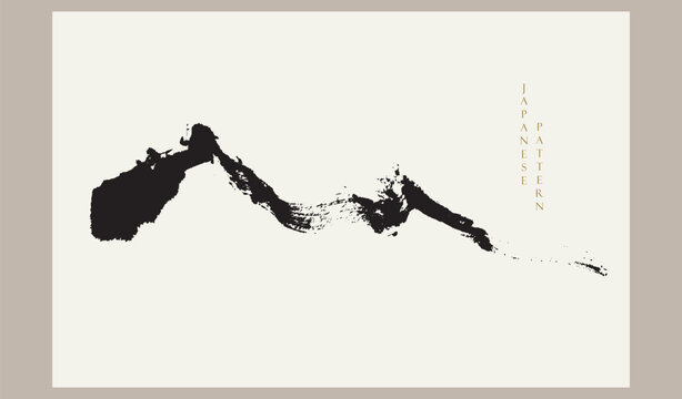 set of vector illustration of Abstract brush stroke mountain card design with Ink wash painting in traditional style.