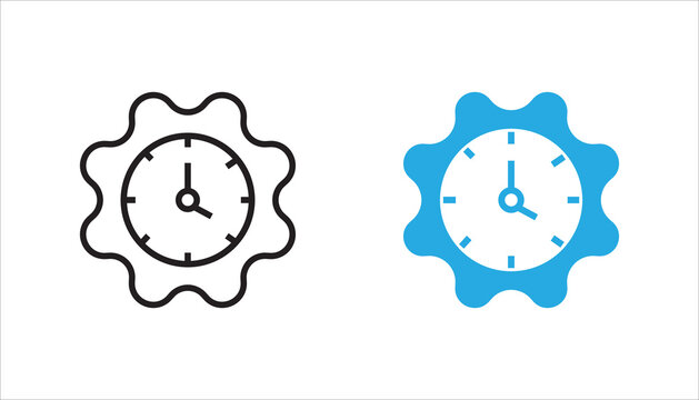 Minimal gear clock icon with outline style representing time management, productivity, scheduling, efficiency, maintenance, and workflow optimization concepts for business and technology projects.