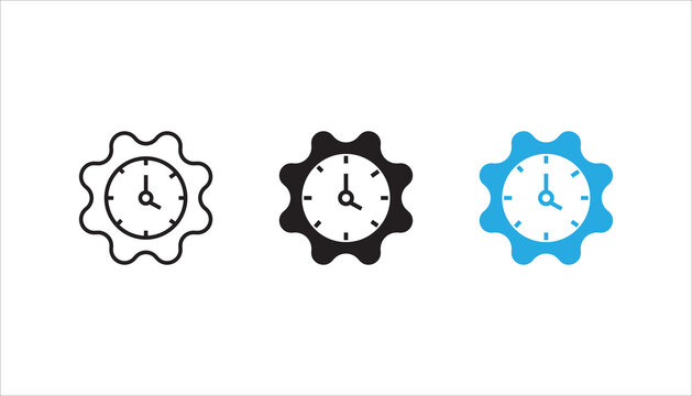 Minimal gear clock icon with outline style representing time management, productivity, scheduling, efficiency, maintenance, and workflow optimization concepts for business and technology projects.