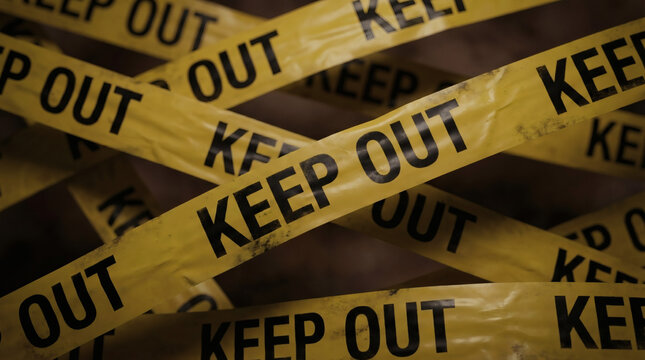 Close-up of yellow caution tape with keep out warning