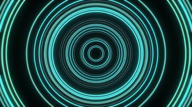 高速で回転するエメラルドグリーンのリングがテクノロジーと未来を表現するタイムトラベルのような背景映像