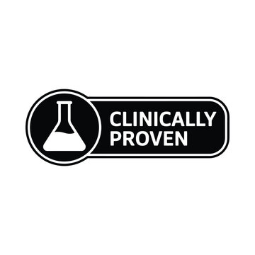 clinically proven label with flask icon black and white vector illustration