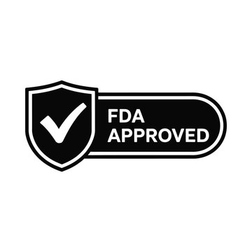 fda approved label icon with checkmark in shield black and white