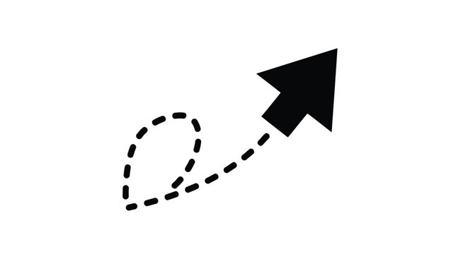 Black arrow with dashed line on white background