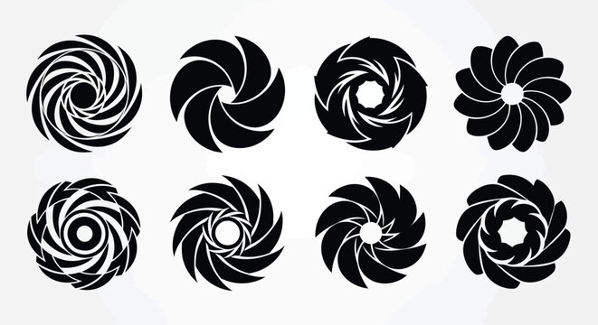 Black camera lens aperture icons