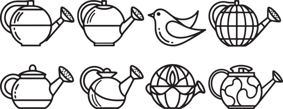 Black and white bicycle frame line drawing icons set vector Vector