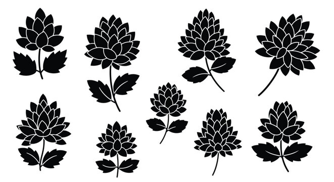 Black hop cone icons set