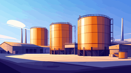 Obraz premium Industrial facility with large cylindrical tanks and adjacent buildings