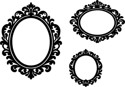 Black ornate oval picture frames Vector