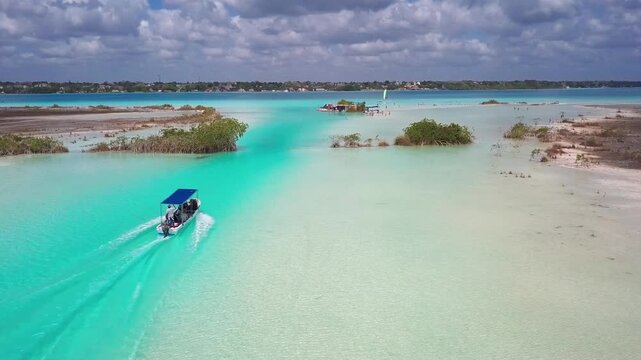 bacalar lagoon drone shot in mexico