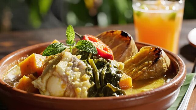 Delicious and Healthy Fish Stew with Vegetables and Sweet Potatoes.