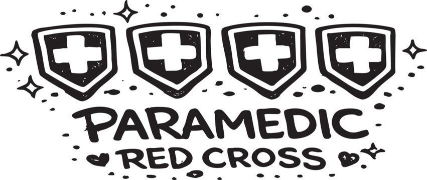 Minimal black whiteboard marker of paramedic red cross inspired illustrations in doodle art style. Suitable for healthcare, emergency service, medical branding, and creative design concepts