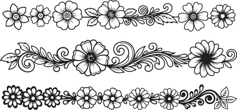 Black and white floral border seamless pattern vector Vector