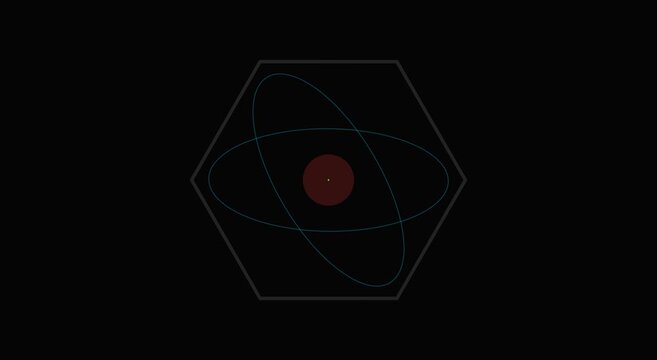 Abstract atomic orbit animation with glowing core and hexagon animation
