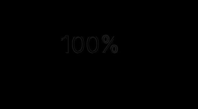 100 percent progress loading bar animation on black background animation