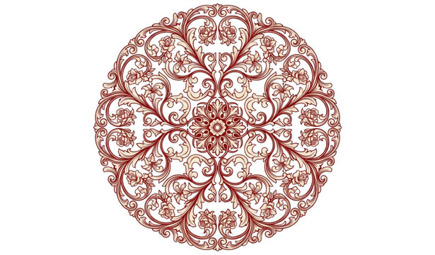 Vintage baroque damask ornament vector pattern with decorative flourishes isolated on white background