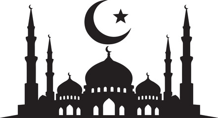 Black silhouette of a mosque with crescent moon and star Vector © Thanni