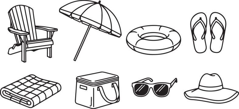Set of eight black and white kitchen tools and utensils outline icons Vector