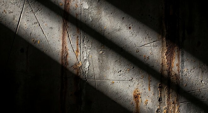 Abstract background of a weathered concrete wall with dramatic light shadows
